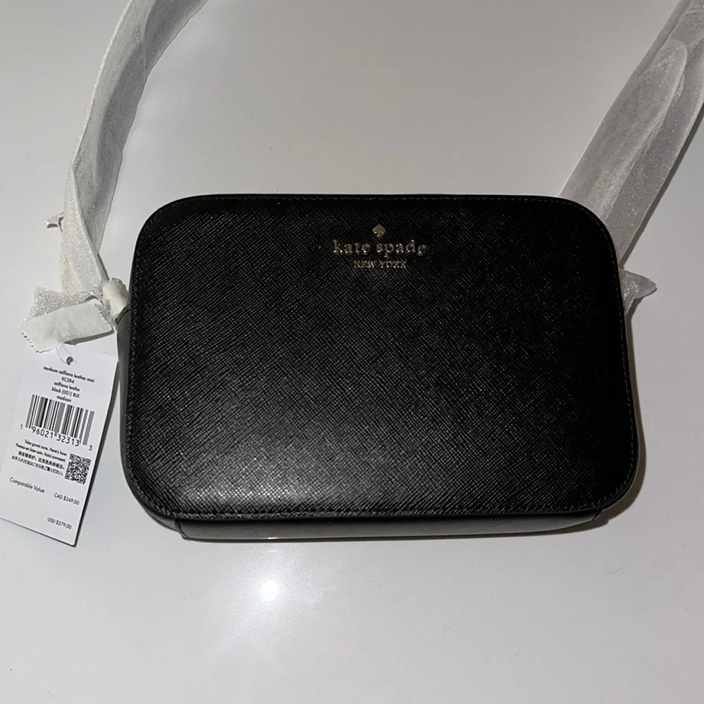KATE SPADE *Madison* black leather camera rectangle crossbody mini bag purse
